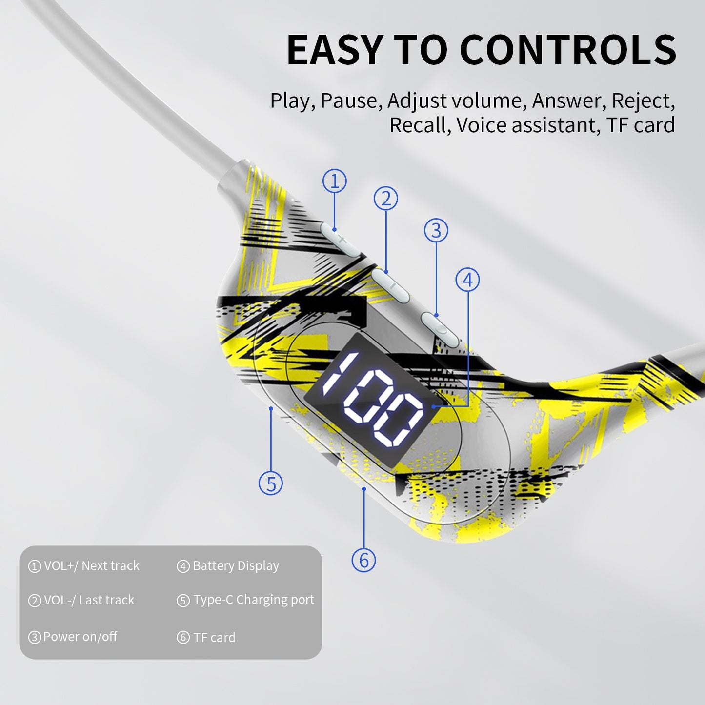 AKZ-G9 Graffiti Bone Conduction Wireless Bluetooth Earphones Insert Card Digital Display Hanging Ear Wireless Earphones - Tigbul's Variety Fashion Shop