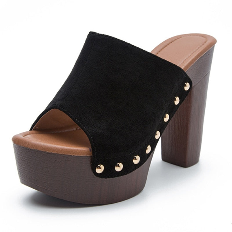 Brand Summer Slippers Women High Heels Shoes Female Fashion Platform Shoes Outside Women Slippers Pumps Rivet Mules Shoes - Tigbul's Variety Fashion Shop