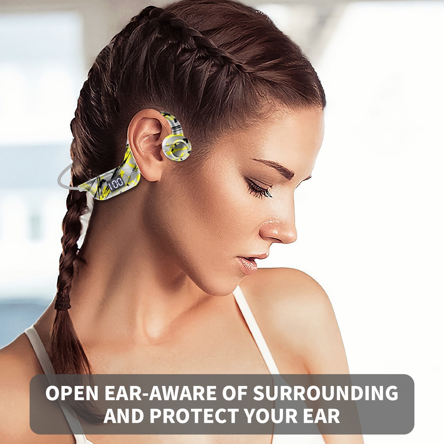 AKZ-G9 Graffiti Bone Conduction Wireless Bluetooth Earphones Insert Card Digital Display Hanging Ear Wireless Earphones - Tigbul's Variety Fashion Shop
