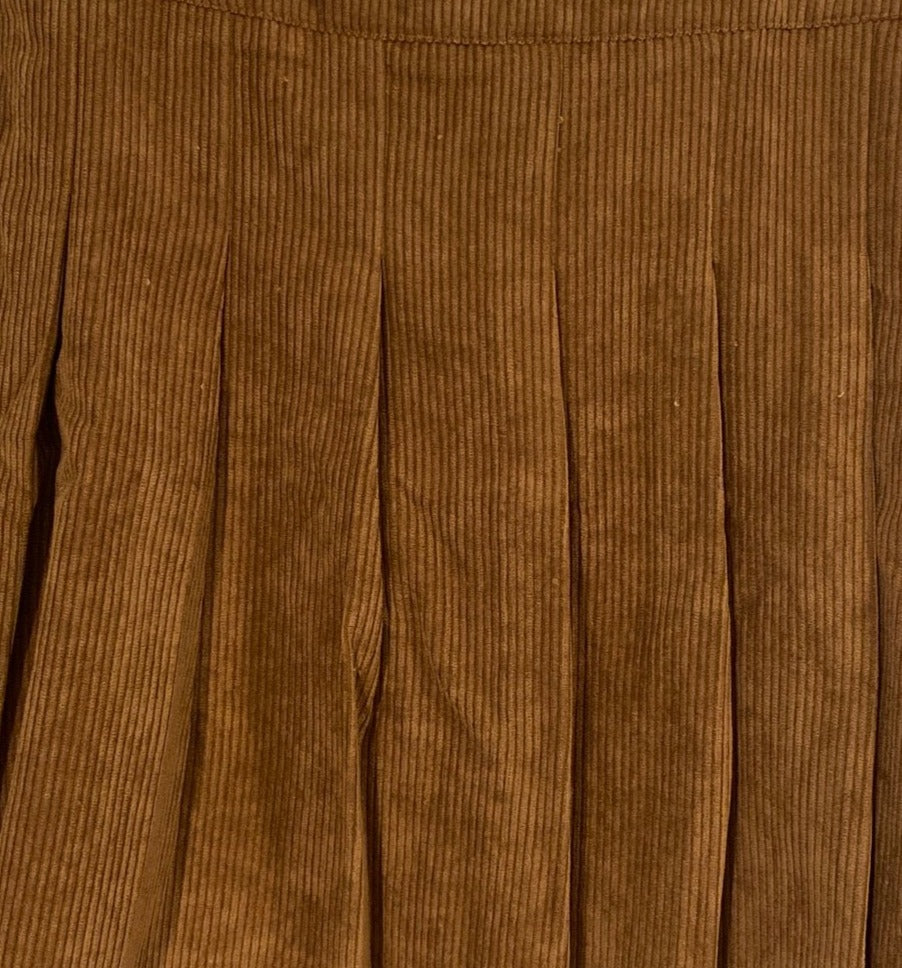 Brown Size Medium A-line Corduroy Pleated Mini Skirt - Tigbul's Variety Fashion Shop