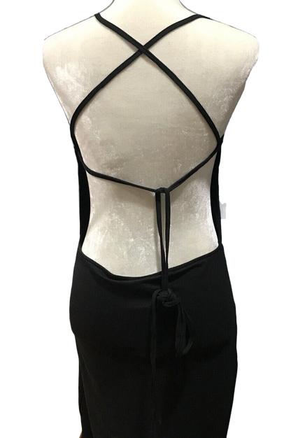 Black Solid Size 1XL Casual Open Criss Cross Tie Back Midi Dress | Tigbul's Fashion