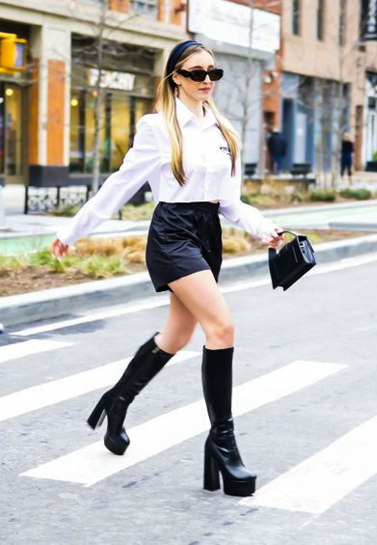 Coraline High Block Heeled Calf Boots - Tigbul's Variety Fashion Shop