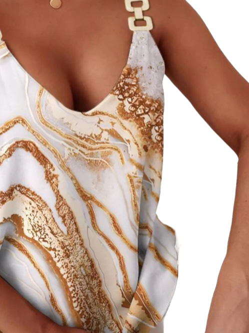 Size XL Marble Print Chain Strap Cami Top - Tigbul's Variety Fashion Shop