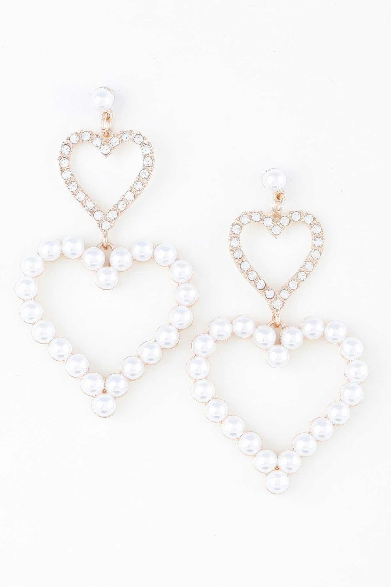 Twin Pearl Jewel Heart Drop Earrings - Tigbul's Variety Fashion Shop