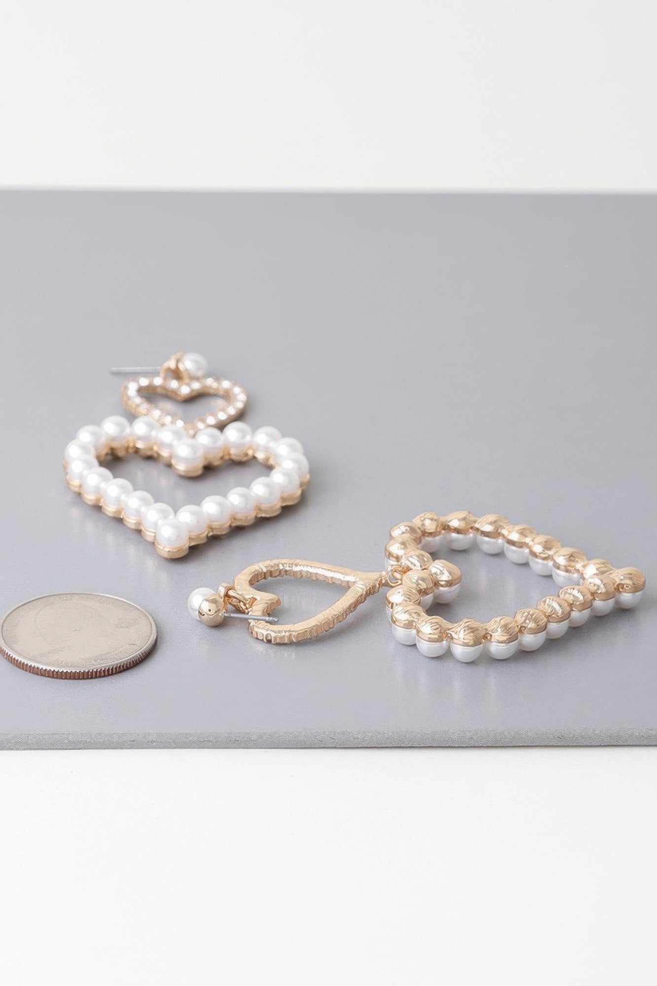 Twin Pearl Jewel Heart Drop Earrings - Tigbul's Variety Fashion Shop