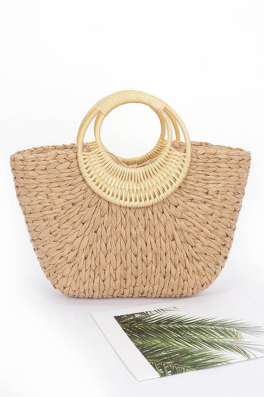 Faux Straw Bamboo Handle Tote Bag - Tigbul's Variety Fashion Shop