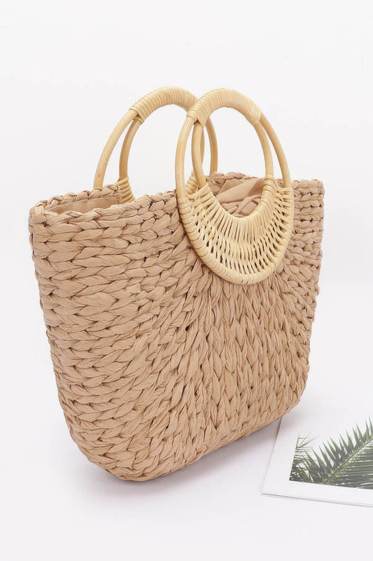 Faux Straw Bamboo Handle Tote Bag - Tigbul's Variety Fashion Shop