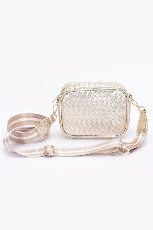 Metallic Embossed Faux Leather Camera Bag W/strap - Tigbul's Variety Fashion Shop