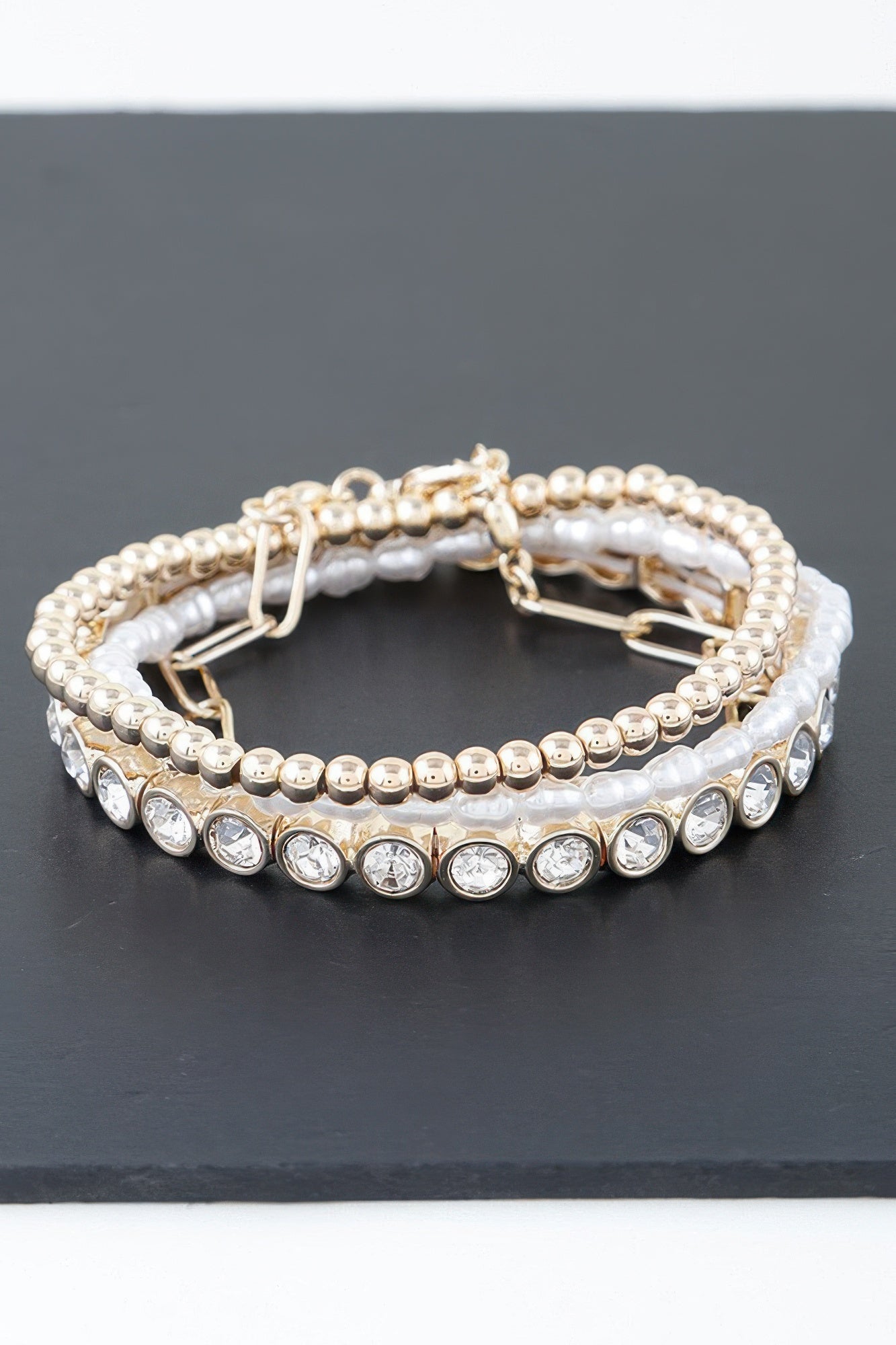Triple Rhinestone Beaded Bracelet - Tigbul's Variety Fashion Shop