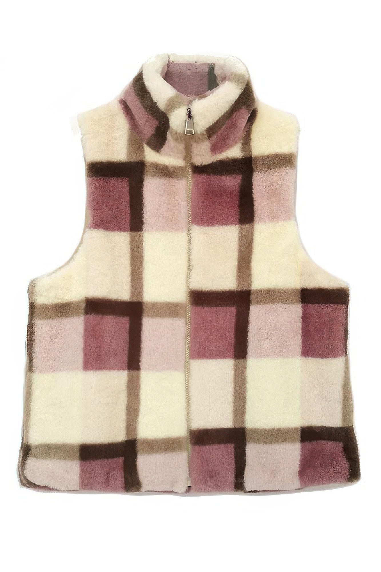 Plaid Faux Fur Vest - Tigbul's Variety Fashion Shop