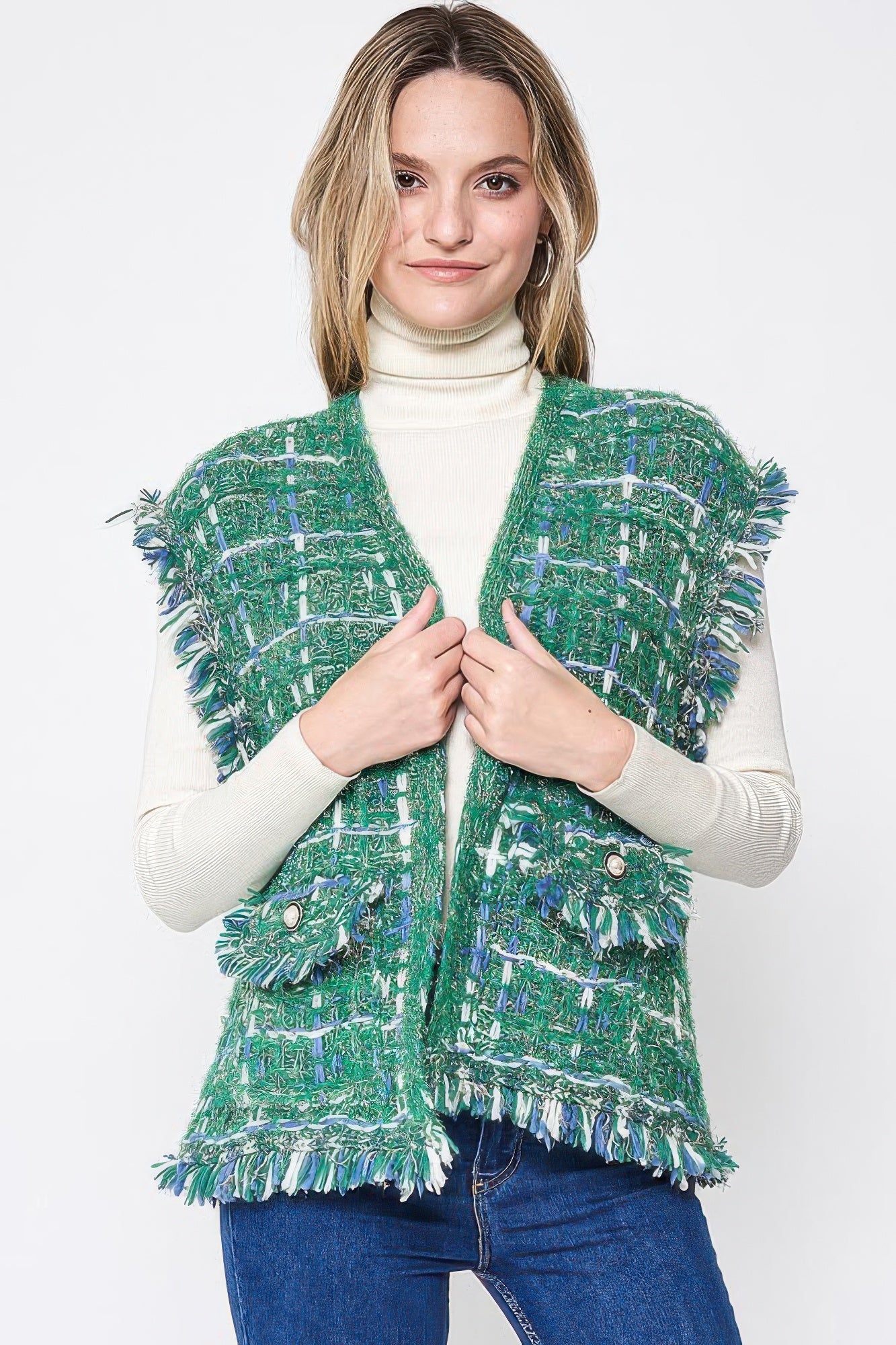 Plaid Tweed Vest - Tigbul's Variety Fashion Shop