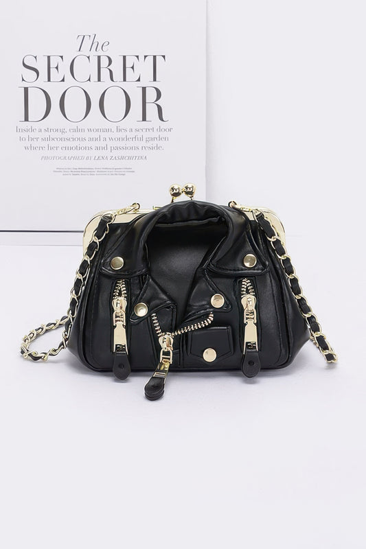 Faux Leather Jacket Style Crossbody Bag - Tigbul's Variety Fashion Shop