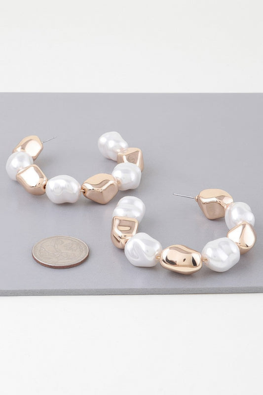 Shiny N Pearl Stone Hoop Earrings - Tigbul's Variety Fashion Shop