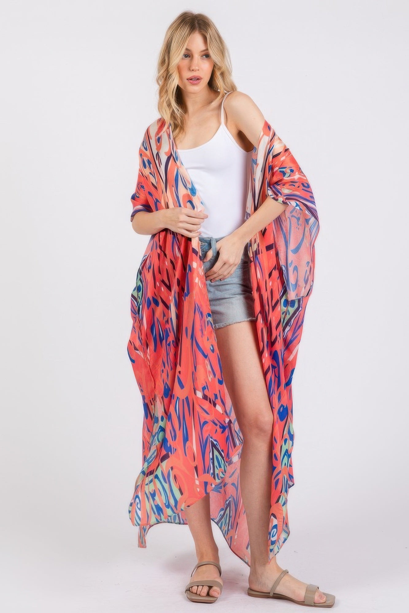 Boho Print Open Front Long Kimono - Tigbul's Variety Fashion Shop