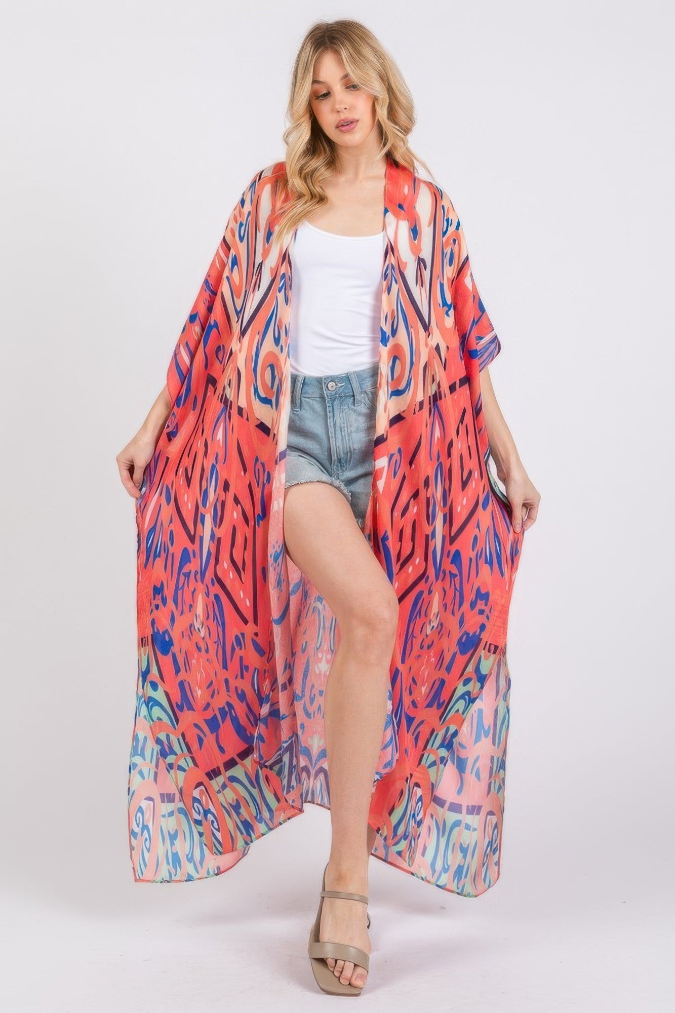 Boho Print Open Front Long Kimono - Tigbul's Variety Fashion Shop