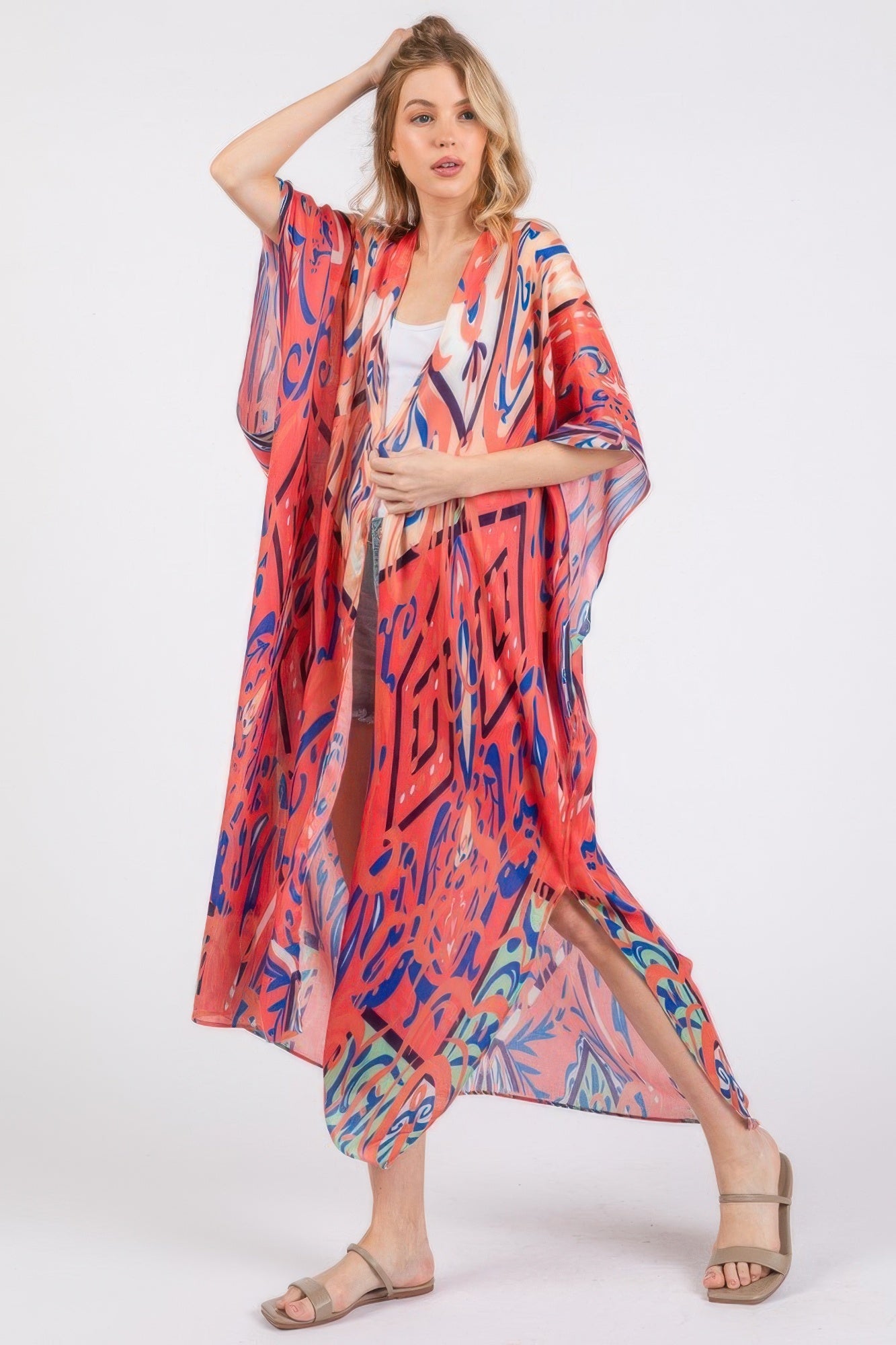 Boho Print Open Front Long Kimono - Tigbul's Variety Fashion Shop