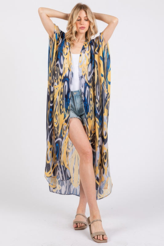 Boho Print Open Front Long Kimono - Tigbul's Variety Fashion Shop
