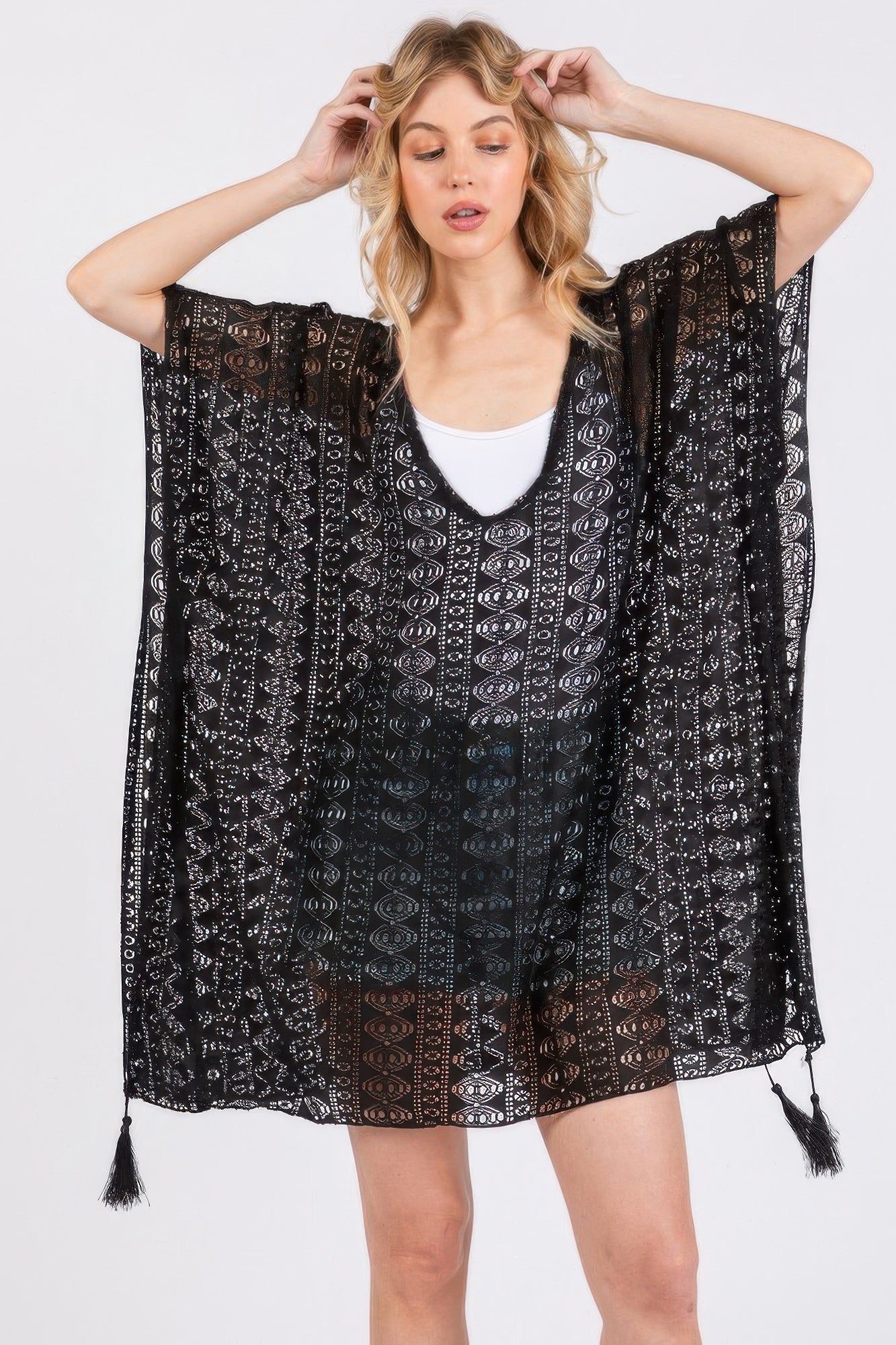 Crochet Lace Tassel Cover Up - Tigbul's Variety Fashion Shop