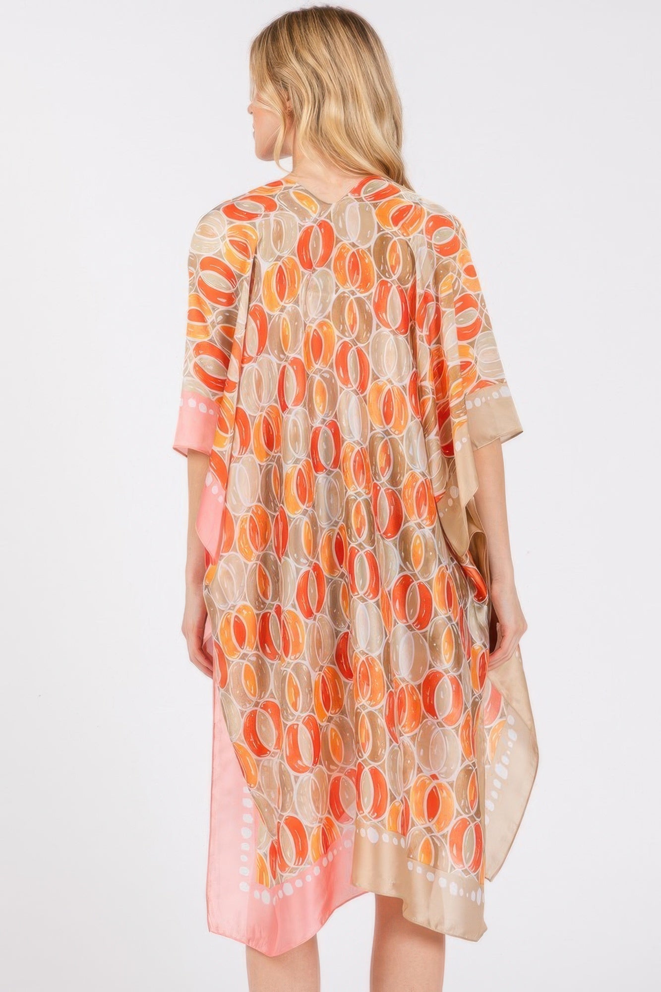 Two Tones Trim Abstract Print Silky Feel Kimono - Tigbul's Variety Fashion Shop