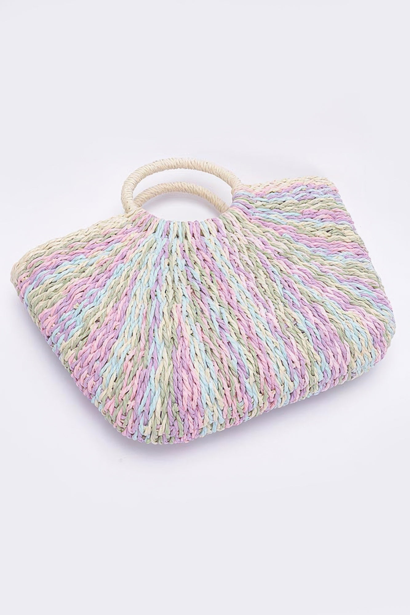 Faux Straw Multi Color Round Handle Tote Bag - Tigbul's Variety Fashion Shop