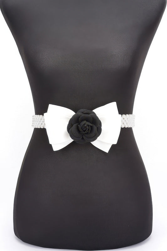Flower Ribbon Faux Pearl Stretch Belt - Tigbul's Variety Fashion Shop