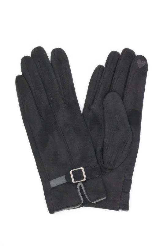 Faux Suede Band Smart Touch Gloves - Tigbul's Variety Fashion Shop