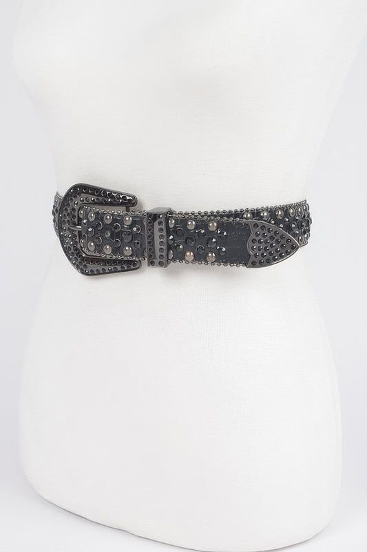 Rhinestone Metal Studded Multi Metal Belt - Tigbul's Variety Fashion Shop