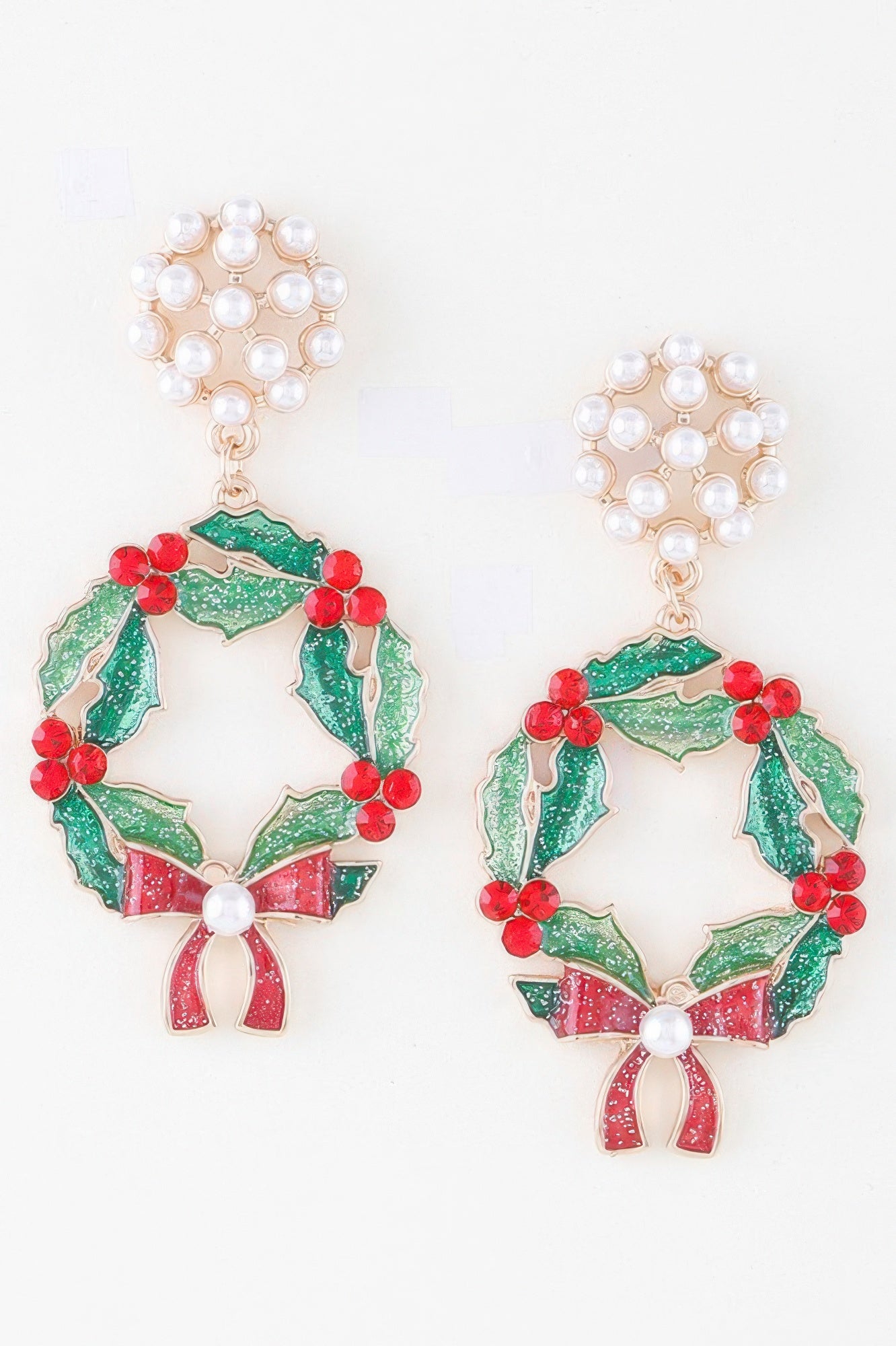 Jeweled Ribbon Wreath Earrings - Tigbul's Variety Fashion Shop