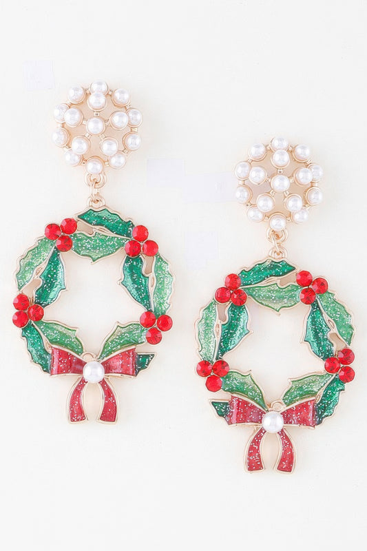 Jeweled Ribbon Wreath Earrings - Tigbul's Variety Fashion Shop