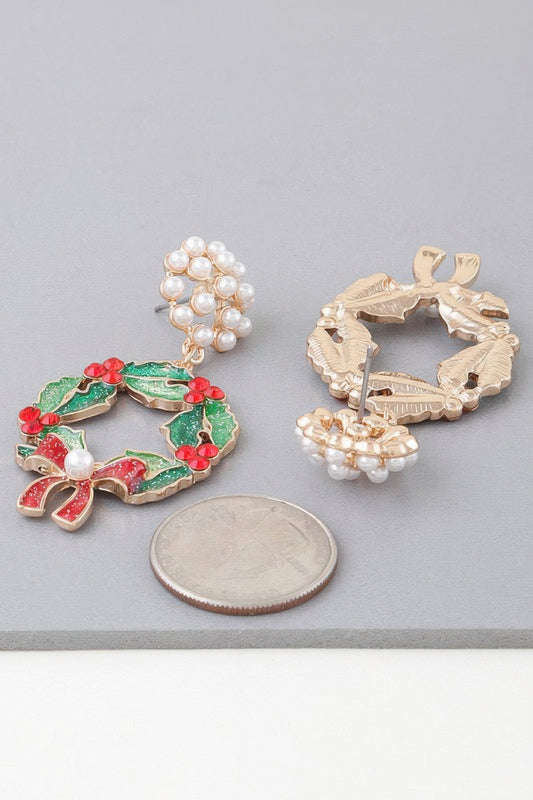 Jeweled Ribbon Wreath Earrings - Tigbul's Variety Fashion Shop
