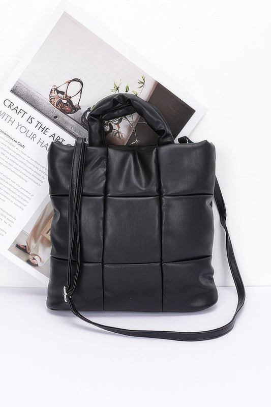 Quilted Faux Leather Padded Tote Bag - Tigbul's Variety Fashion Shop