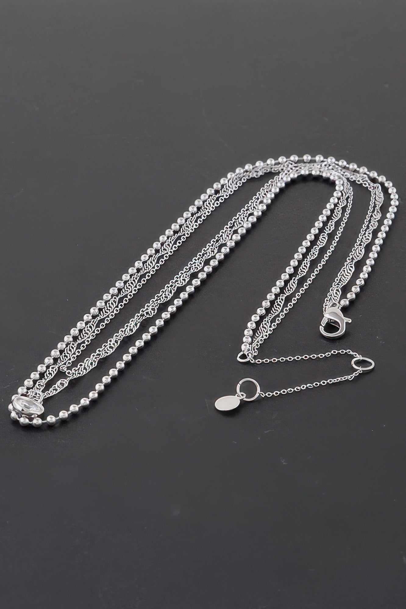 Triple Crystal Chain N Bead Necklace - Tigbul's Variety Fashion Shop