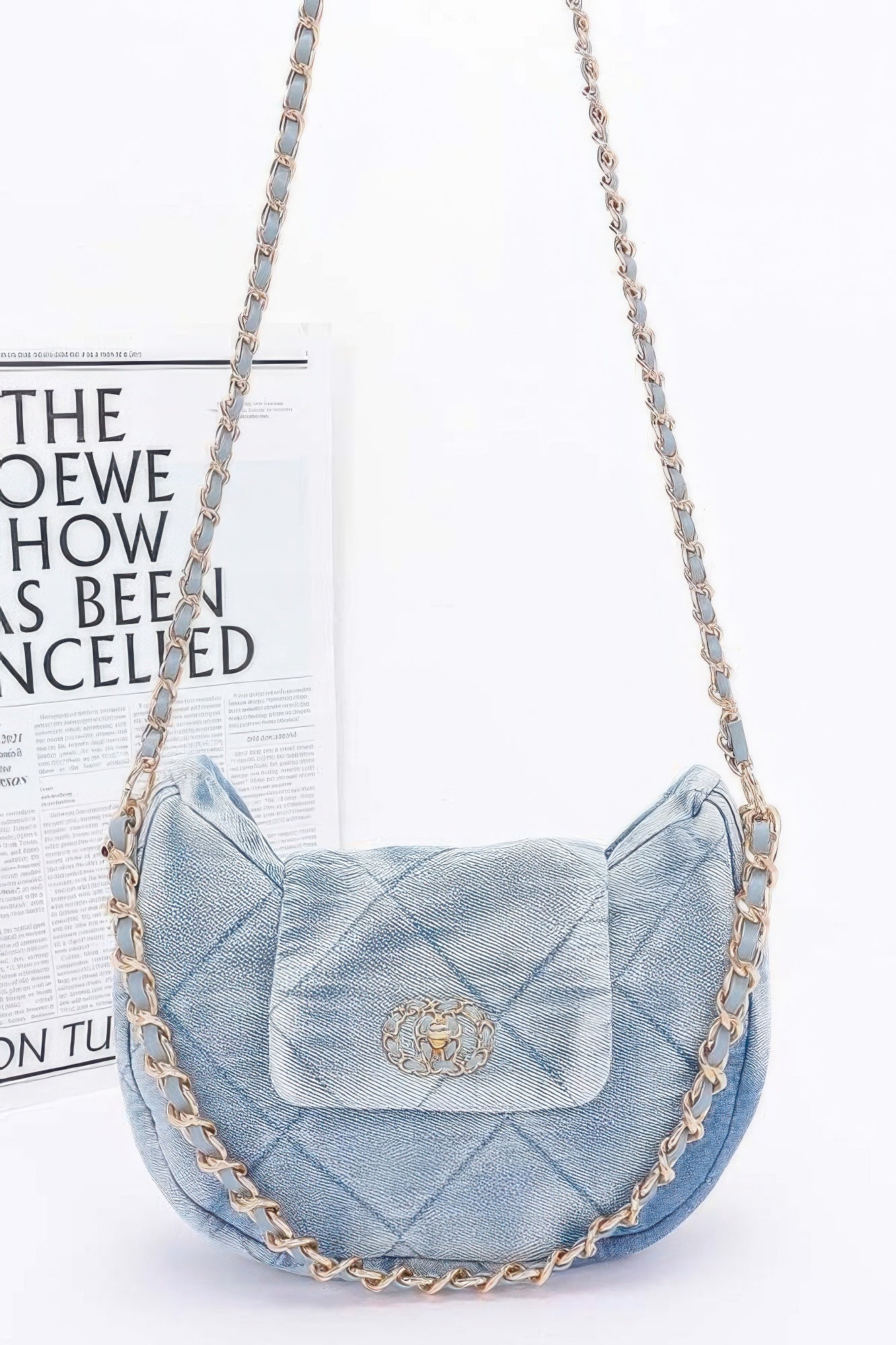 Quilted Washed Denim Crossbody Bag - Tigbul's Variety Fashion Shop