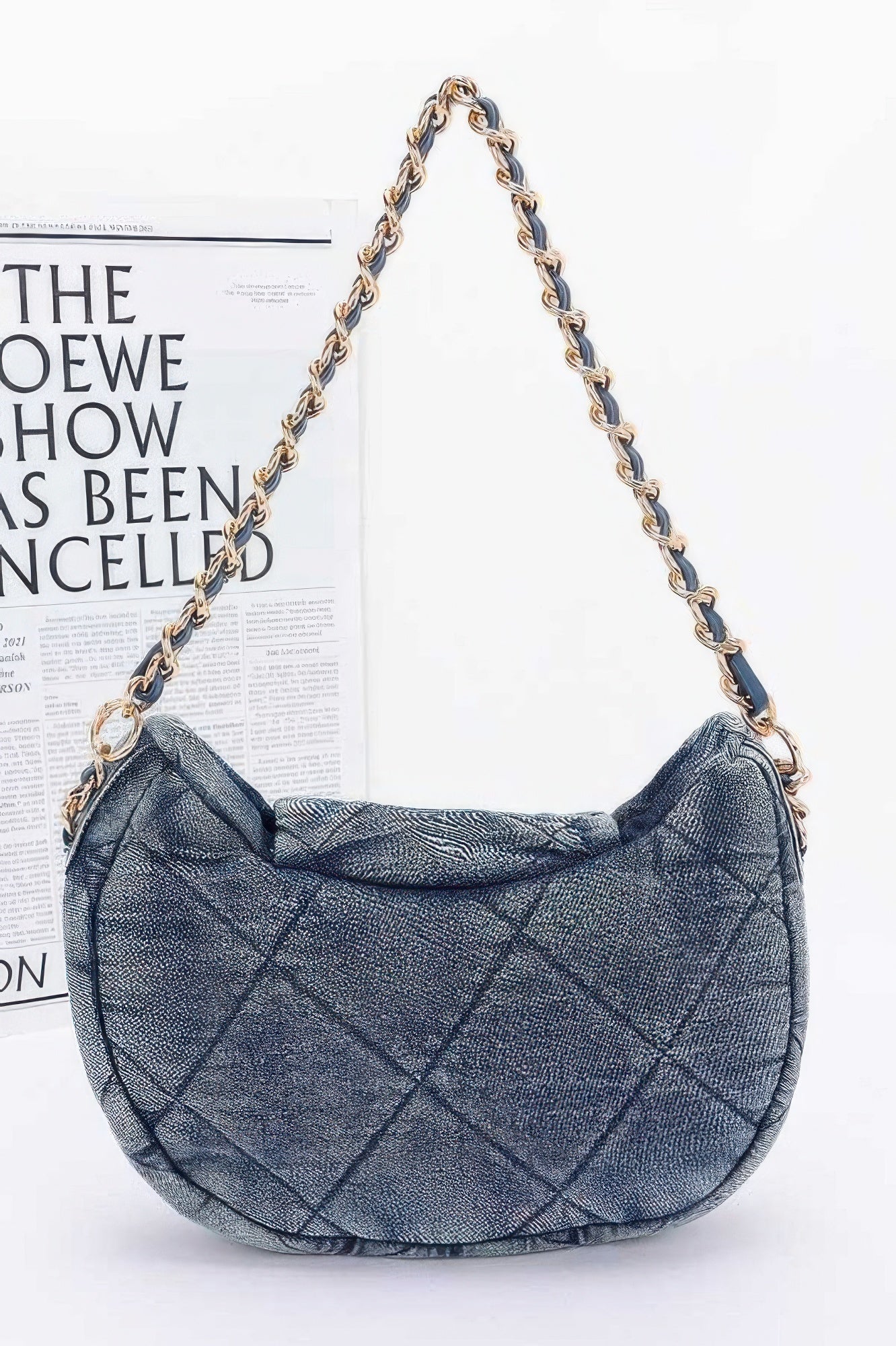 Quilted Washed Denim Crossbody Bag - Tigbul's Variety Fashion Shop