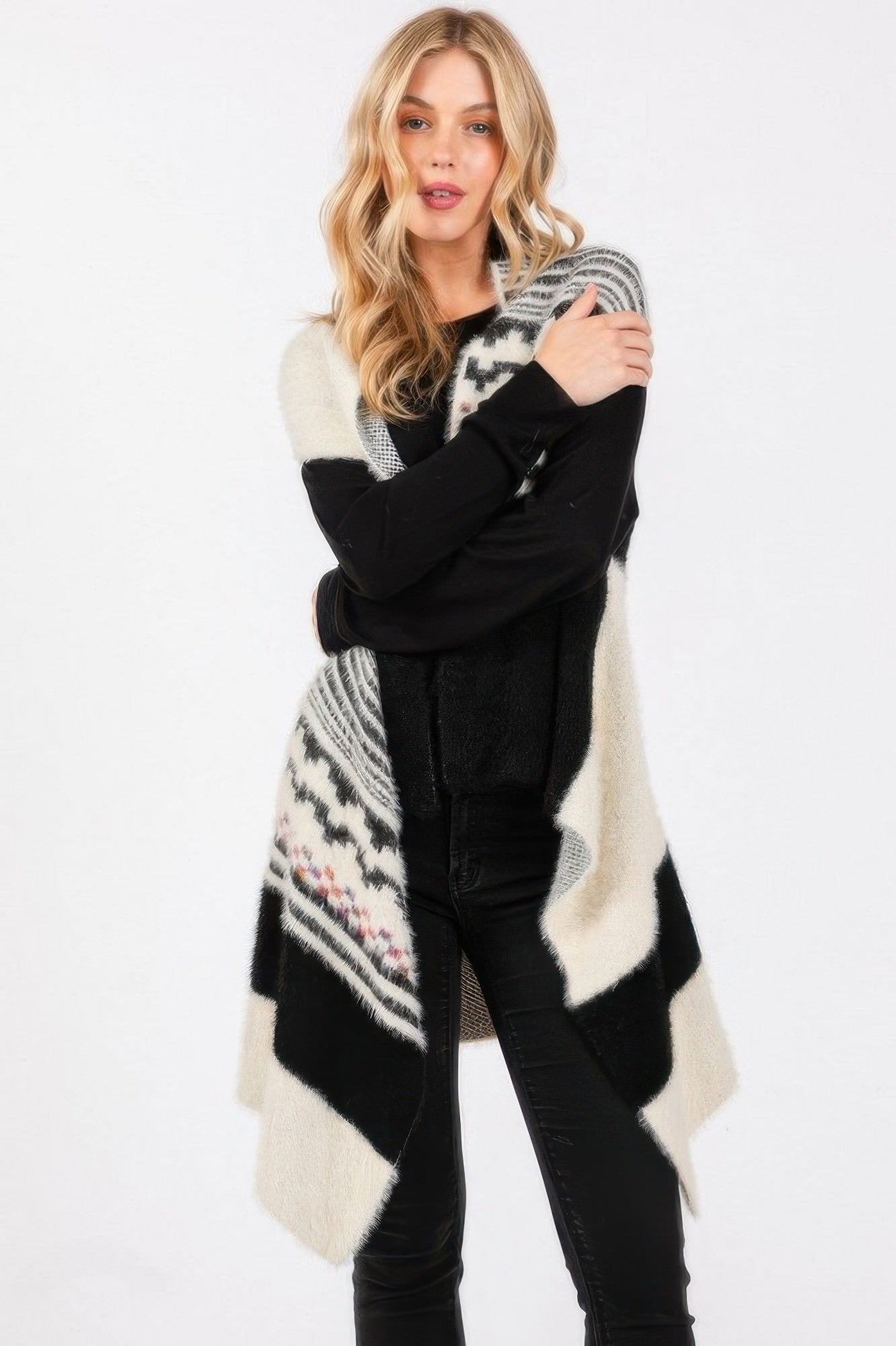 Fuzzy Aztec Pattern Vest - Tigbul's Variety Fashion Shop
