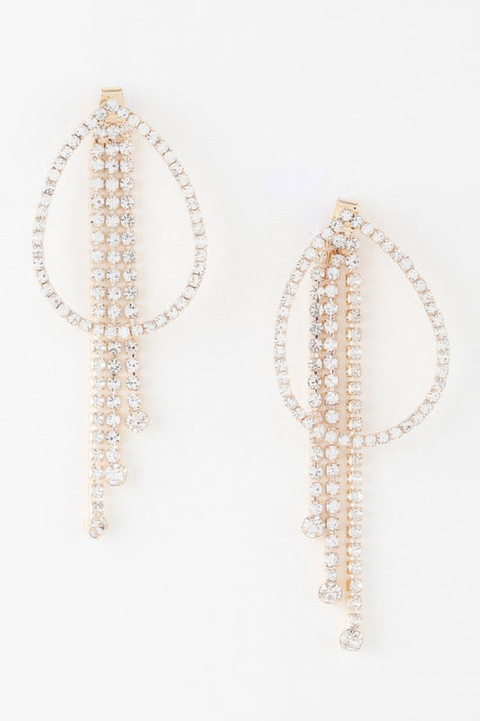 Rhinestone Teardrop Curtain Earrings - Tigbul's Variety Fashion Shop