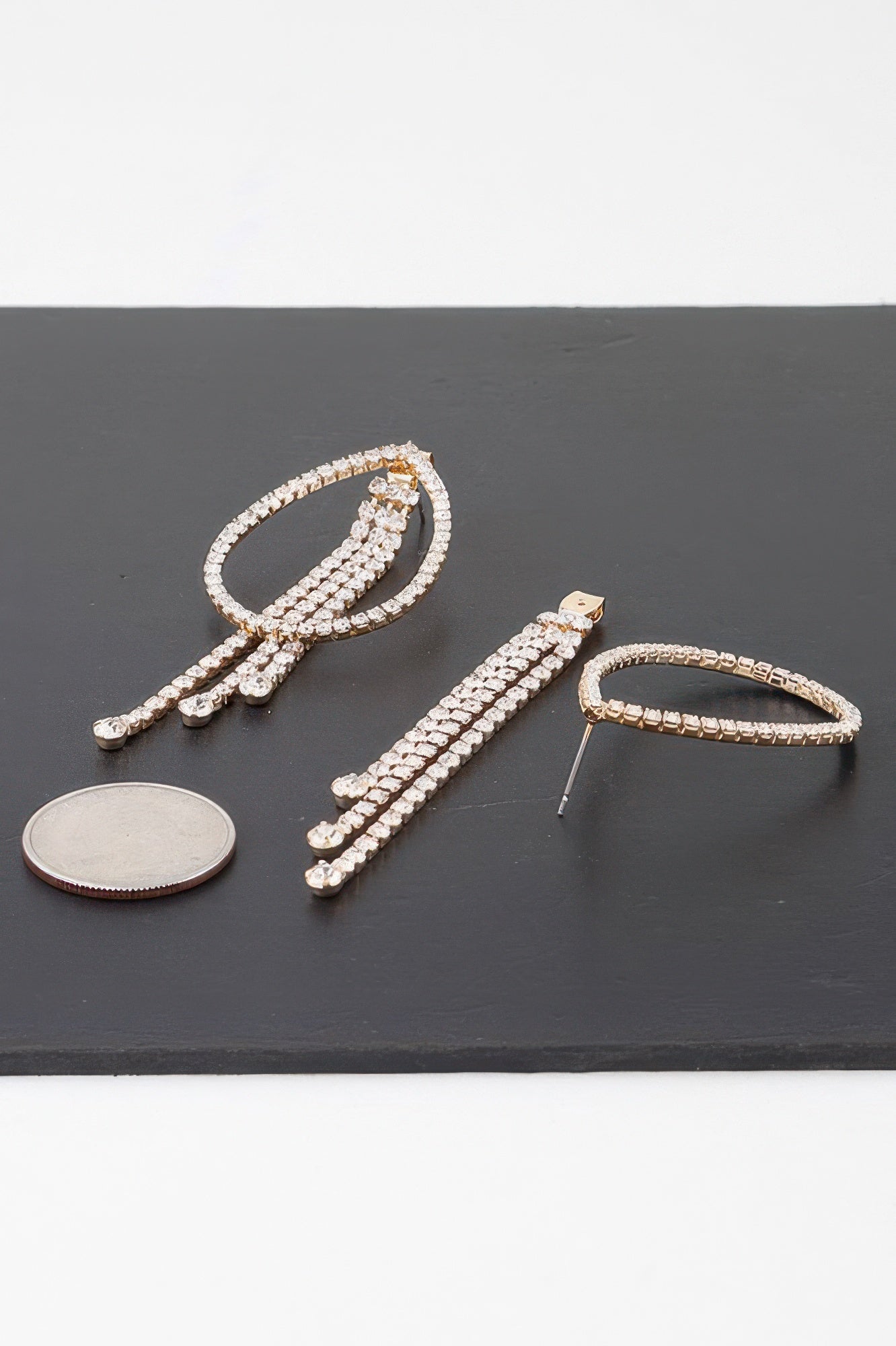 Rhinestone Teardrop Curtain Earrings - Tigbul's Variety Fashion Shop