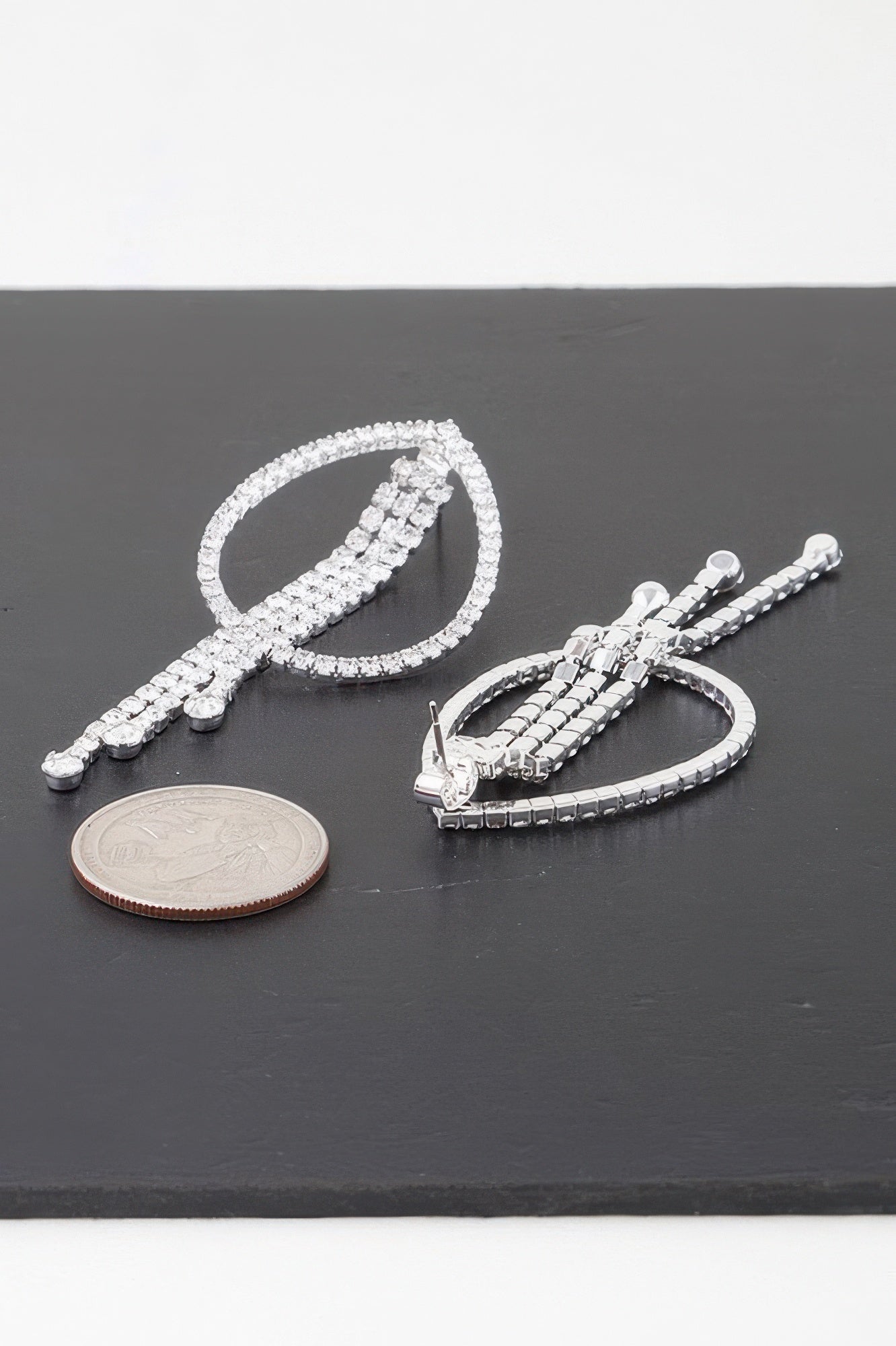Rhinestone Teardrop Curtain Earrings - Tigbul's Variety Fashion Shop