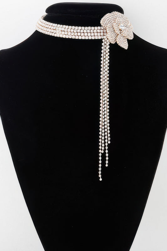 Rhinestone Flower Choker Necklace - Tigbul's Variety Fashion Shop