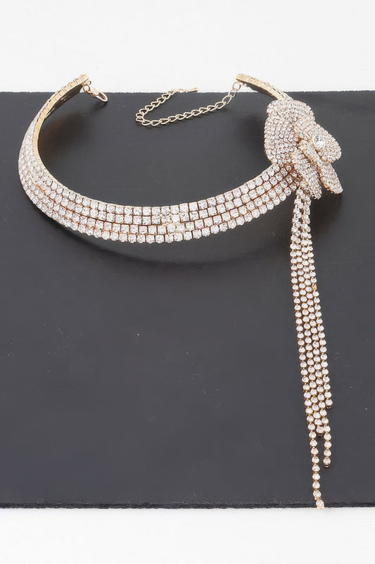 Rhinestone Flower Choker Necklace - Tigbul's Variety Fashion Shop