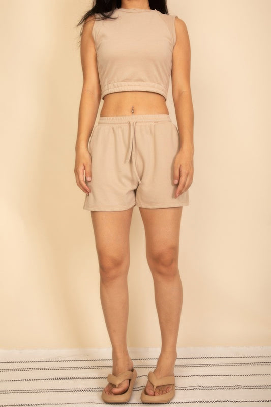Cotton French Terry Crop Top & Shorts Set - Tigbul's Variety Fashion Shop