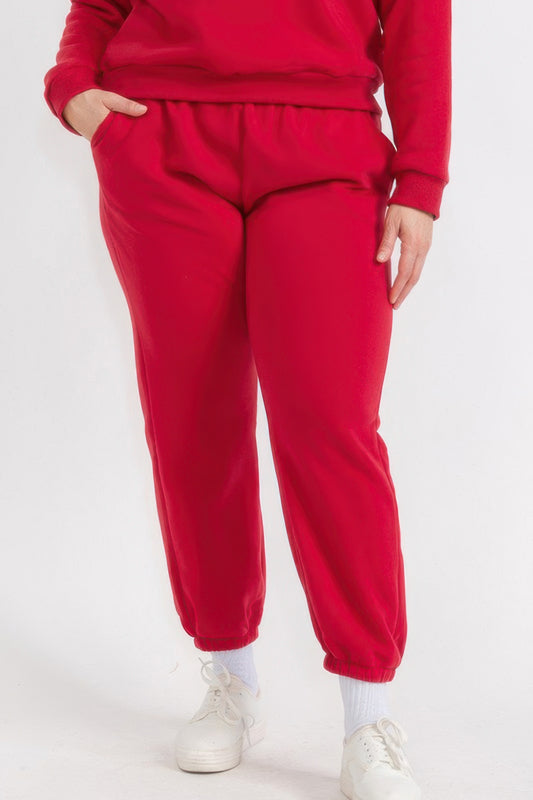 Plus Size Poly Fleece Elastic Waist Joggers - Tigbul's Variety Fashion Shop