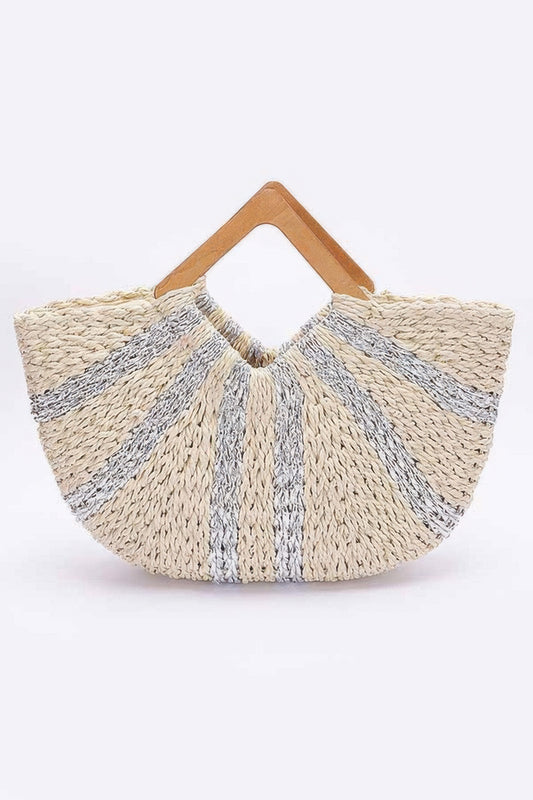 Fauxstraw Handmade Metallic Stripe Woodenhandlebag - Tigbul's Variety Fashion Shop