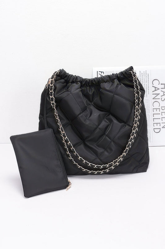 Quilted Padding Nylon Metal Chain Shoulder Bag - Tigbul's Variety Fashion Shop