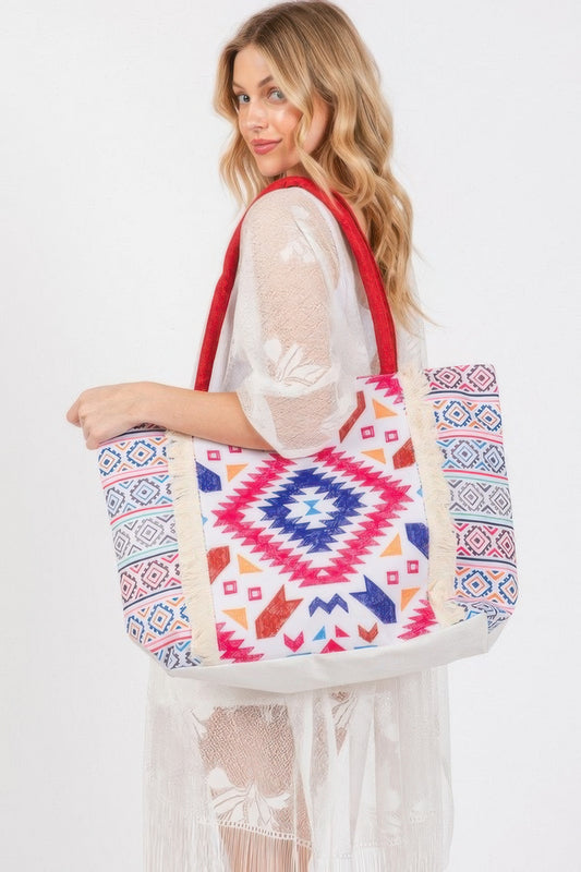 Boho Print Fringe Tote Bag - Tigbul's Variety Fashion Shop