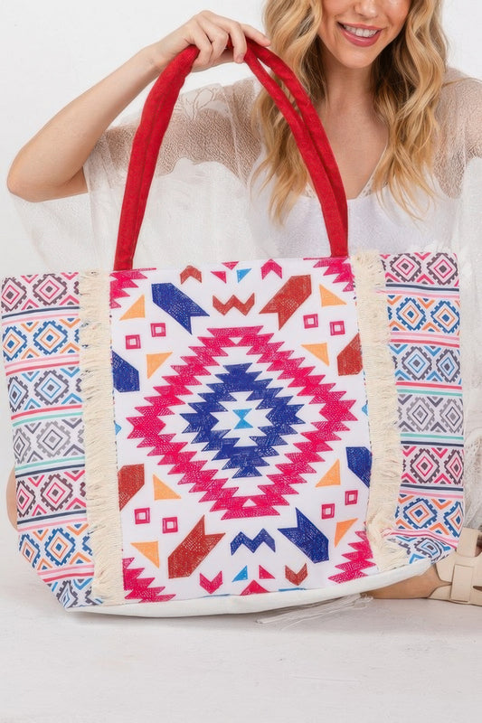 Boho Print Fringe Tote Bag - Tigbul's Variety Fashion Shop