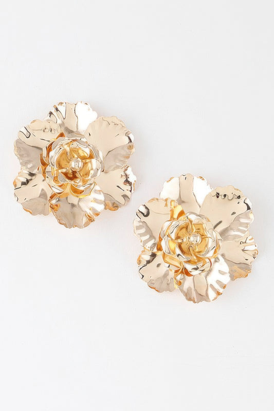 Shiny Gold Color Rose Petal Earrings - Tigbul's Variety Fashion Shop