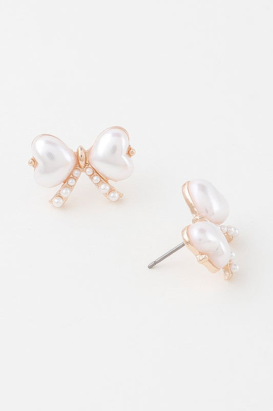 Heart Pearl Ribbon Earrings - Tigbul's Variety Fashion Shop