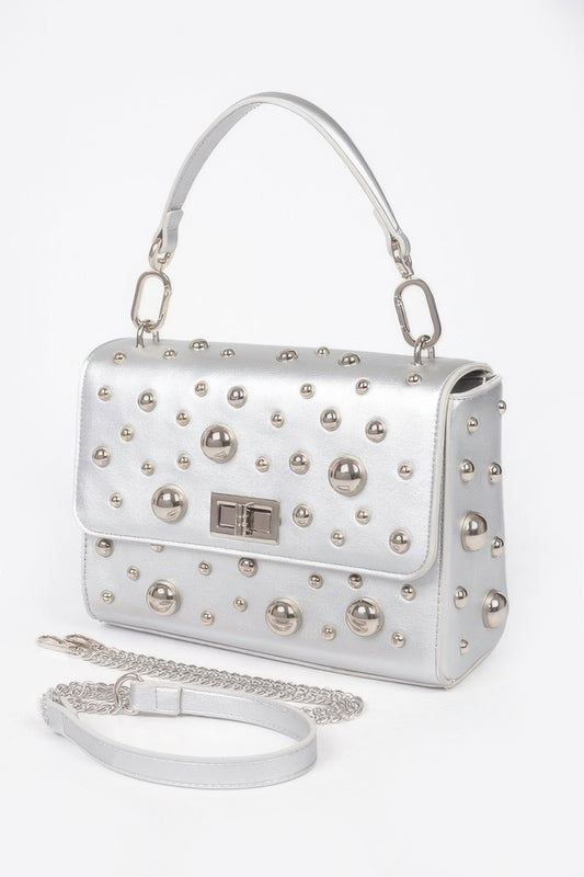 Faux Leather Multi Metal Studded Shoulder Bag - Tigbul's Variety Fashion Shop