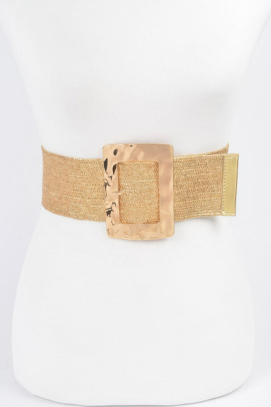 Rectangle Metal Buckle Stretch Plussize Straw Belt - Tigbul's Variety Fashion Shop